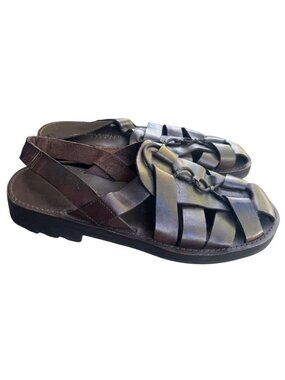 COLE HAAN Resort Roman Sandals Men's Size 11 M Strappy Leather Woven Dark Brown